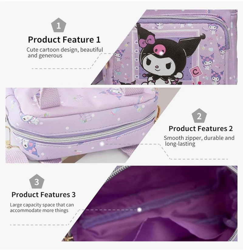 Cute Cartoon Tote Bag, Crossbody Bags for Girls, Adjustable Strap Sling Backpack - (PURPLE)