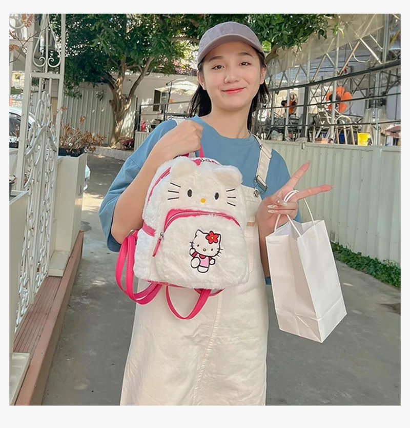Cute Plush Backpack, Mini Cartoon Double Strap Shoulder Bag, Soft Fluffy Casual Backpack
