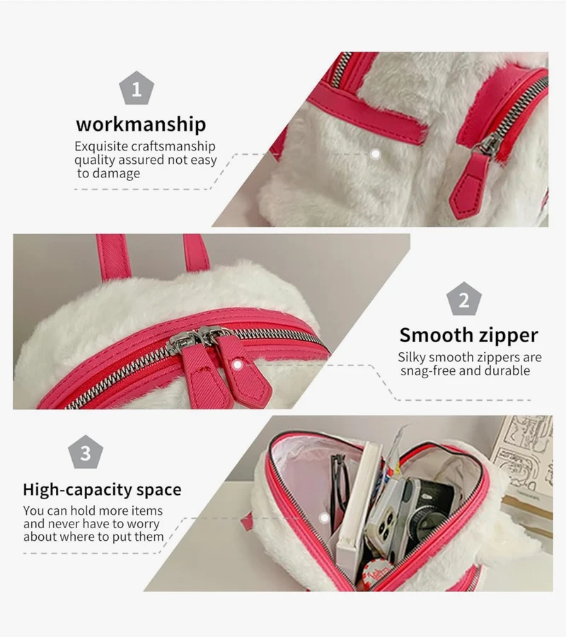 Cute Plush Backpack, Mini Cartoon Double Strap Shoulder Bag, Soft Fluffy Casual Backpack