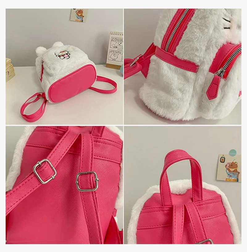 Cute Plush Backpack, Mini Cartoon Double Strap Shoulder Bag, Soft Fluffy Casual Backpack