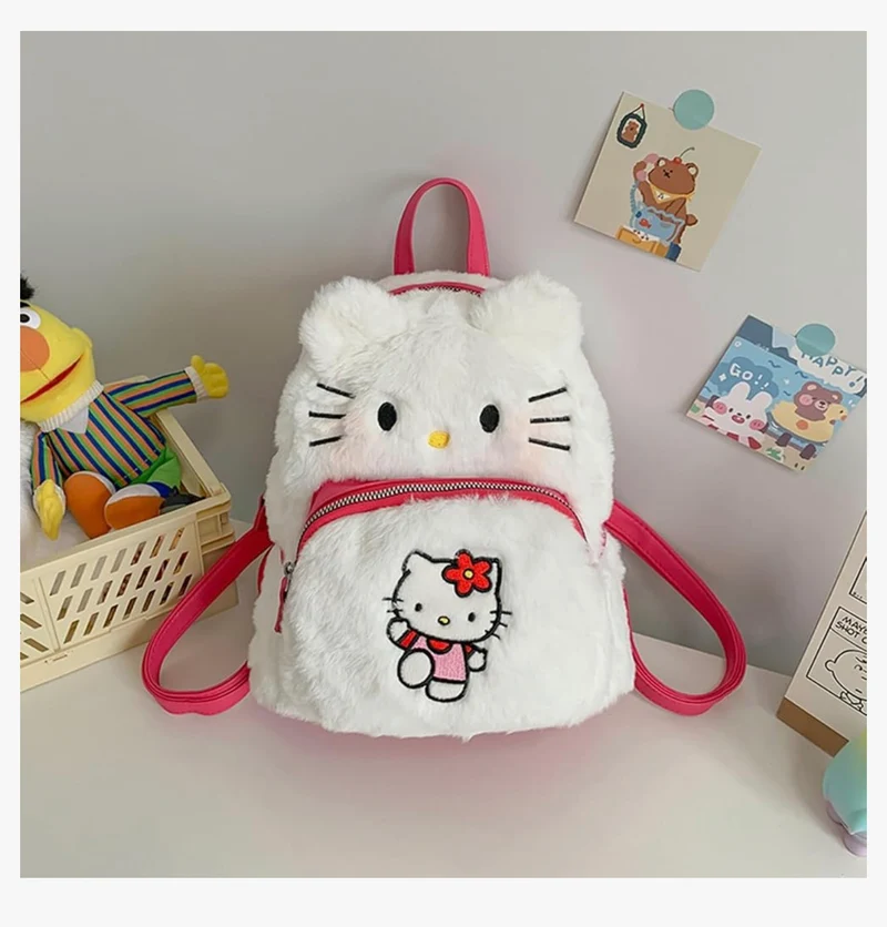 Cute Plush Backpack, Mini Cartoon Double Strap Shoulder Bag, Soft Fluffy Casual Backpack