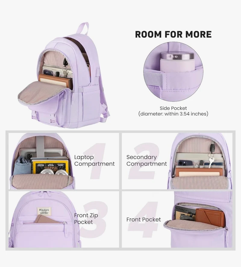 School Backpack for Teen Girls, Cute College Aesthetic Bookbag Large 15.6 Inch Laptop Bag Middle School Travel Back Pack - (Purple)