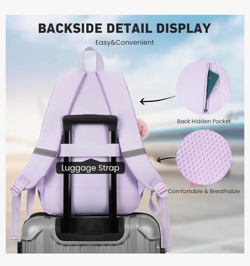 School Backpack for Teen Girls, Cute College Aesthetic Bookbag Large 15.6 Inch Laptop Bag Middle School Travel Back Pack - (Purple)