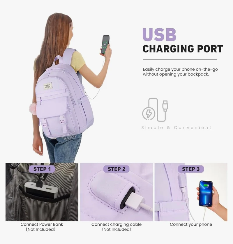 School Backpack for Teen Girls, Cute College Aesthetic Bookbag Large 15.6 Inch Laptop Bag Middle School Travel Back Pack - (Purple)