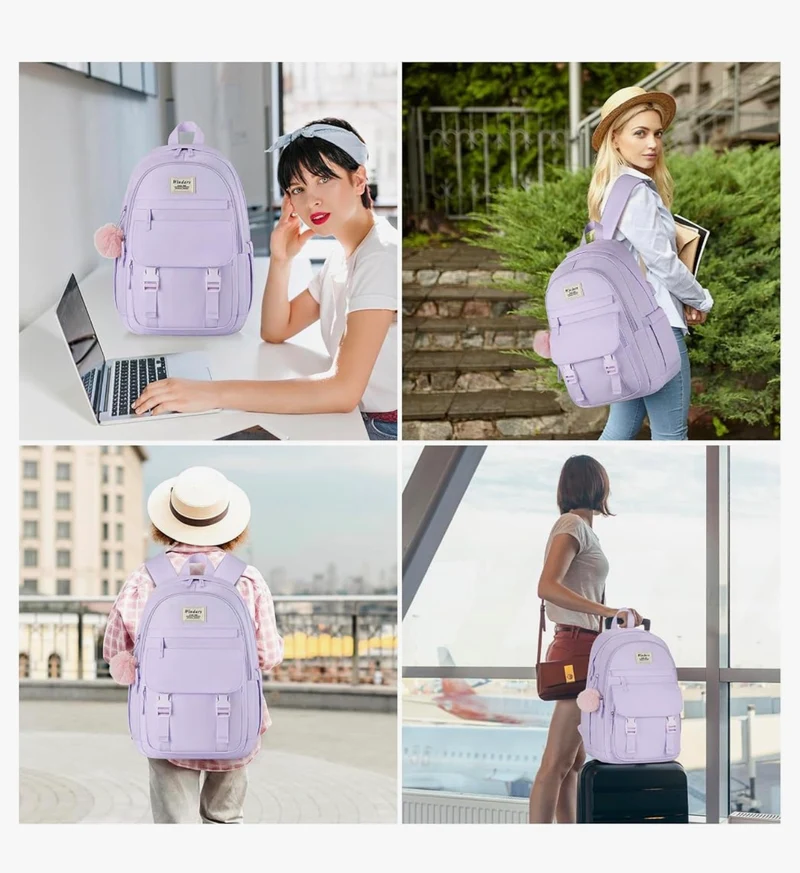 School Backpack for Teen Girls, Cute College Aesthetic Bookbag Large 15.6 Inch Laptop Bag Middle School Travel Back Pack - (Purple)