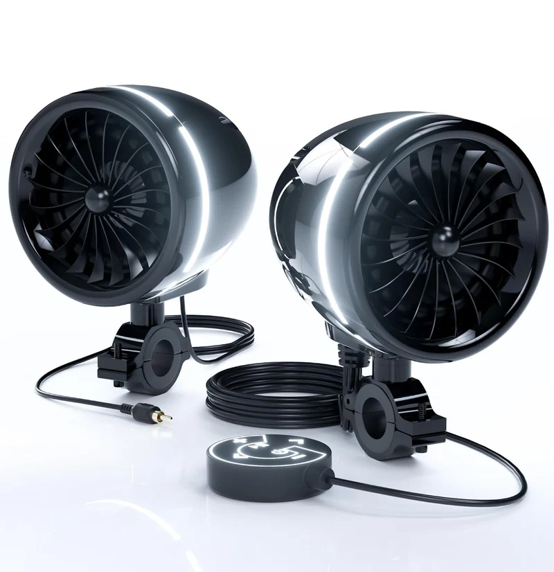 4 Inch Motorcycle Bluetooth Speakers Motorcycle Radio with LED Ring Waterproof 300W Speakers, Built-in Amplifier, USB/AUX,Wired Control, Great for Harley, ATV, scooters 4-Wheeler