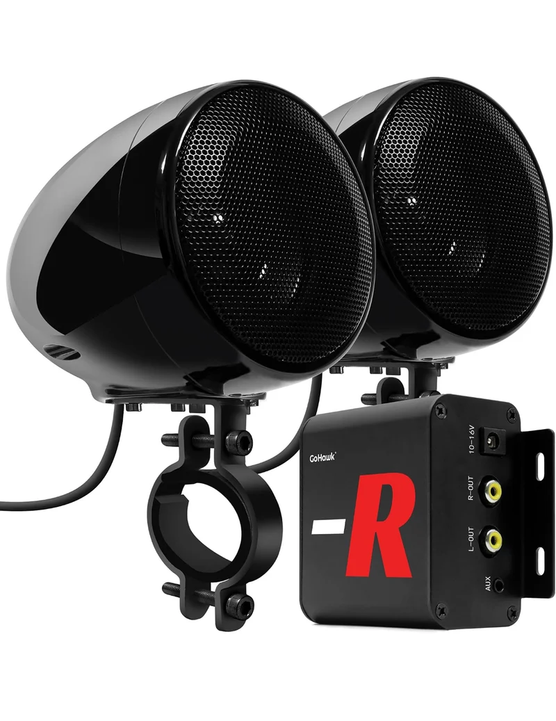 Motorcycle Speakers Bluetooth 4 Inch Waterproof Radio Audio System 100W Amplifier, Remote Control, AUX USB SD FM Radio, Fits 7/8"–1-1/4" bar for Motorcycle ATV 12 Volt Vehicles