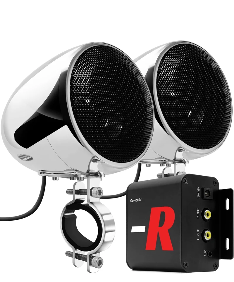 Motorcycle Speakers Bluetooth 4 Inch Waterproof Radio Audio System 100W Amplifier, Remote Control, AUX USB SD FM Radio, Fits 7/8"–1-1/4" bar for Motorcycle ATV 12 Volt Vehicles