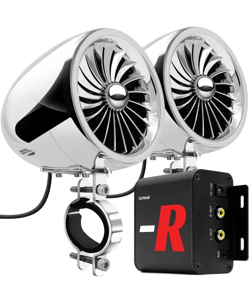 Motorcycle Speakers Bluetooth 4 Inch Waterproof Radio Audio System 100W Amplifier, Remote Control, AUX USB SD FM Radio, Fits 7/8"–1-1/4" bar for Motorcycle ATV 12 Volt Vehicles