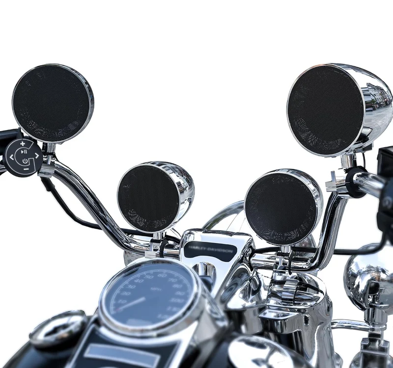 Motorcycle Bluetooth Speakers 4-Speaker Waterproof Audio System 4.25 Inch Full-range Speakers, 1600W Peak Power, Bluetooth/USB/AUX/FM Radio, Subwoofer Output, Fits 7/8-1.25 inch handlebars