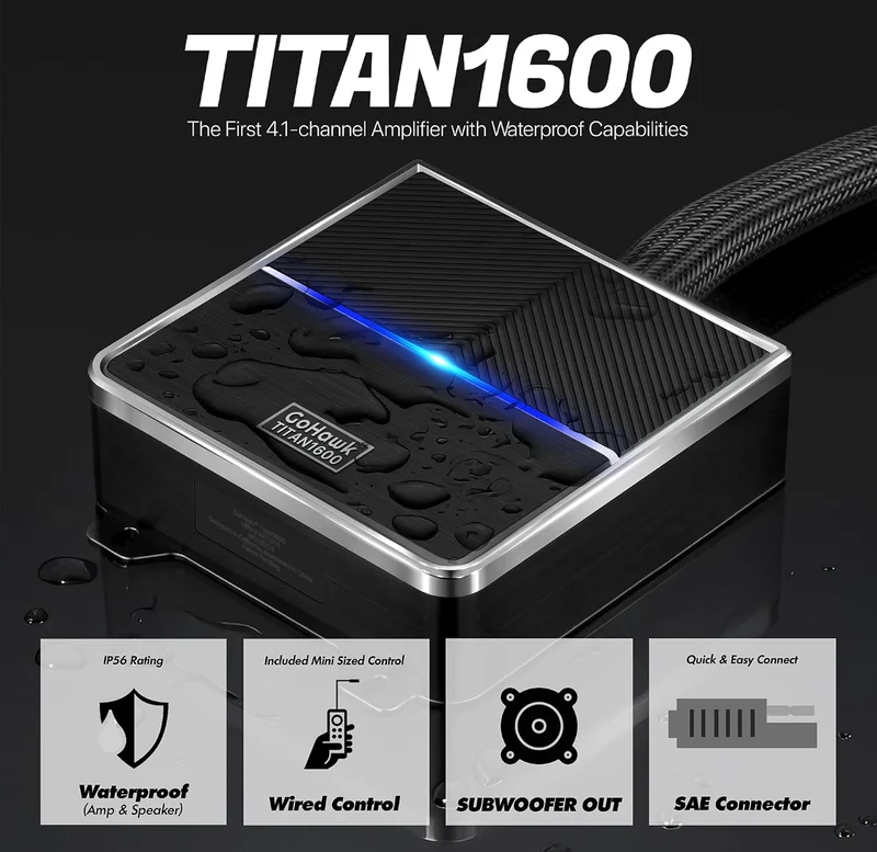 Motorcycle Bluetooth Speakers 4-Speaker Waterproof Audio System 4.25 Inch Full-range Speakers, 1600W Peak Power, Bluetooth/USB/AUX/FM Radio, Subwoofer Output, Fits 7/8-1.25 inch handlebars