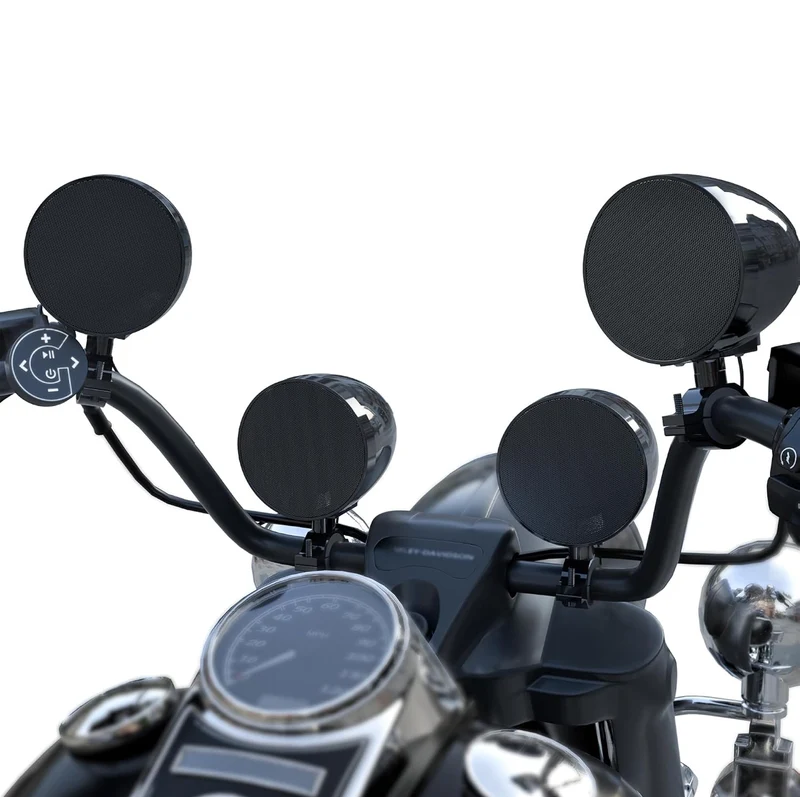 Motorcycle Bluetooth Speakers 4-Speaker Waterproof Audio System 4.25 Inch Full-range Speakers, 1600W Peak Power, Bluetooth/USB/AUX/FM Radio, Subwoofer Output, Fits 7/8-1.25 inch handlebars