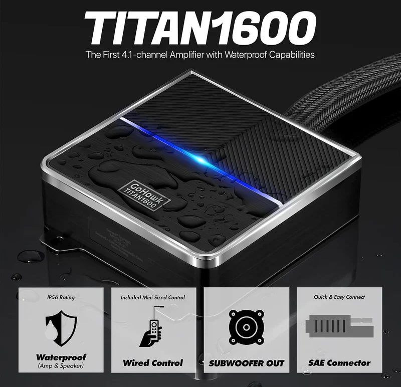Motorcycle Bluetooth Speakers 4-Speaker Waterproof Audio System 4.25 Inch Full-range Speakers, 1600W Peak Power, Bluetooth/USB/AUX/FM Radio, Subwoofer Output, Fits 7/8-1.25 inch handlebars