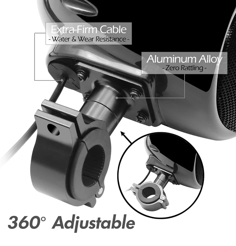 Motorcycle Speakers Bluetooth 4 Inch Waterproof Radio Audio System 1000W Amplifier, Remote Control, AUX USB SD FM Radio, Fits 7/8"–1-1/4" bar for ATVs/Motorcycles, 12 Volt Vehicles