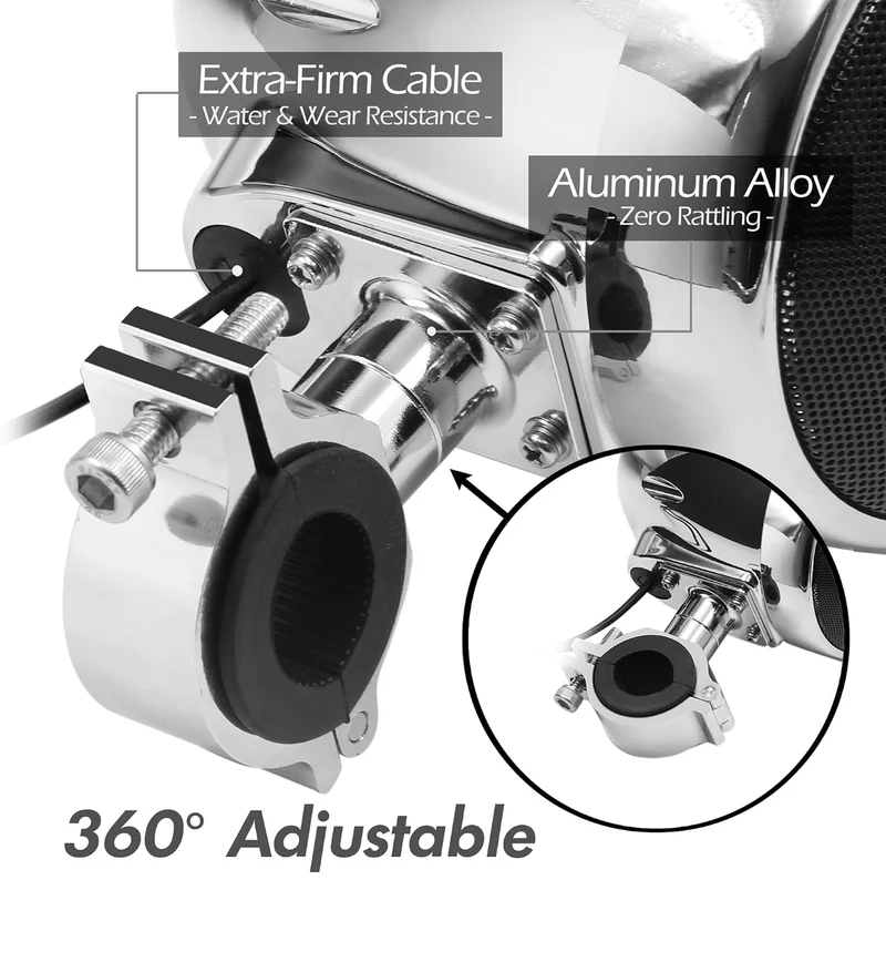 Motorcycle Speakers Bluetooth 4 Inch Waterproof Radio Audio System 1000W Amplifier, Remote Control, AUX USB SD FM Radio, Fits 7/8"–1-1/4" bar for ATVs/Motorcycles, 12 Volt Vehicles
