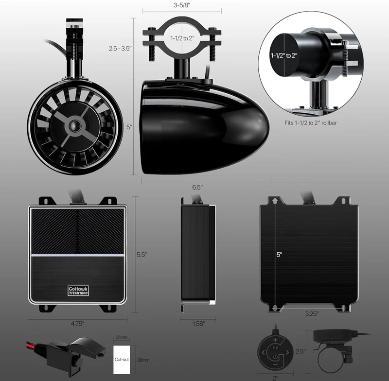 Sound System 1000W Speakers 5" UTV Sound Bar w/ RGB Waterproof 4 Woofer & 4 Tweeter, Bluetooth/FM/USB/AUX input