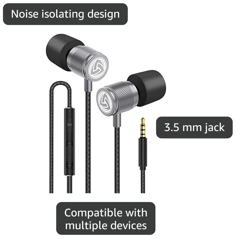 Ultra Wired Earbuds in-Ear Headphones, Earphones with Microphone, Noise Isolating Ear Buds, Memory Foam for iPhone, Samsung, School Students, Kids, Women, Small Ears