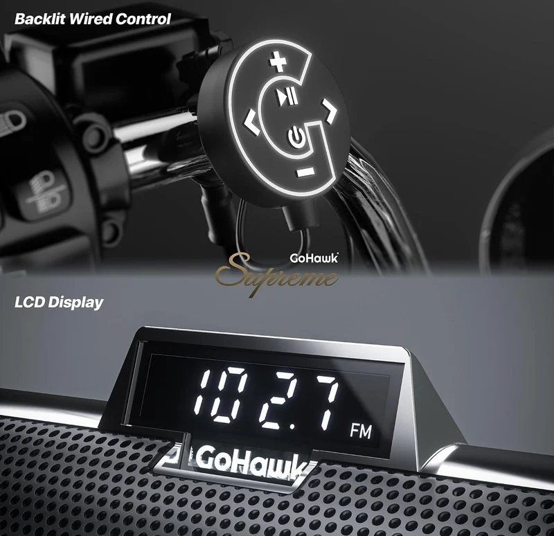 Bluetooth Motorcycle Speakers Waterproof 8-Speaker Radio 600W Aluminum Sound Bar, 4.25" External Speakers, LED light, FM Radio/USB/AUX, Remote Control, Perfect for Harley ATV