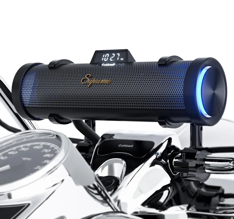 Motorcycle Speakers Bluetooth 6-Speaker Radio Audio System Waterproof Aluminum Sound Bar, Built-in Amplifier, LED light, Remote Control, FM Radio/USB/AUX, Perfect for Harley ATV