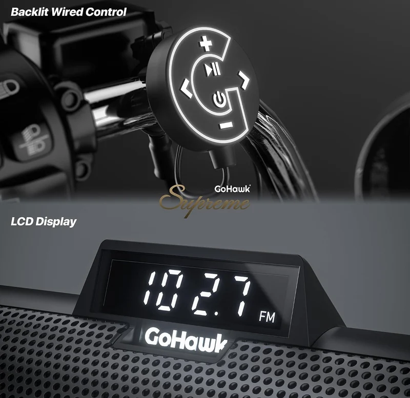 Motorcycle Speakers Bluetooth 6-Speaker Radio Audio System Waterproof Aluminum Sound Bar, Built-in Amplifier, LED light, Remote Control, FM Radio/USB/AUX, Perfect for Harley ATV