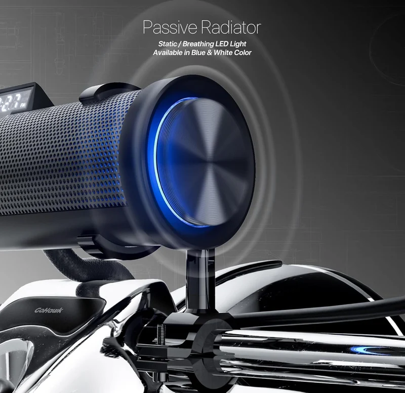 Motorcycle Speakers Bluetooth 6-Speaker Radio Audio System Waterproof Aluminum Sound Bar, Built-in Amplifier, LED light, Remote Control, FM Radio/USB/AUX, Perfect for Harley ATV