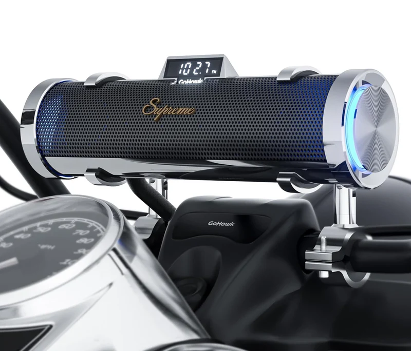 Motorcycle Speakers Bluetooth 6-Speaker Radio Audio SystemWaterproof Aluminum Sound Bar, Built-in Amp, LED light, Remote Control, FM Radio/USB/AUX