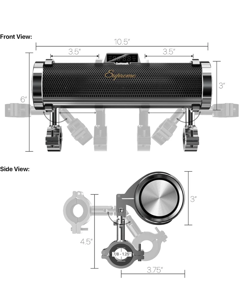 Motorcycle Speakers Bluetooth 6-Speaker Radio Audio SystemWaterproof Aluminum Sound Bar, Built-in Amp, LED light, Remote Control, FM Radio/USB/AUX