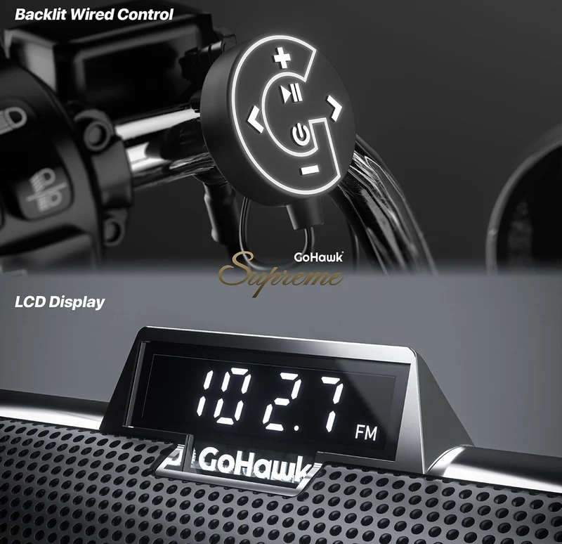 Motorcycle Speakers Bluetooth 6-Speaker Radio Audio SystemWaterproof Aluminum Sound Bar, Built-in Amp, LED light, Remote Control, FM Radio/USB/AUX