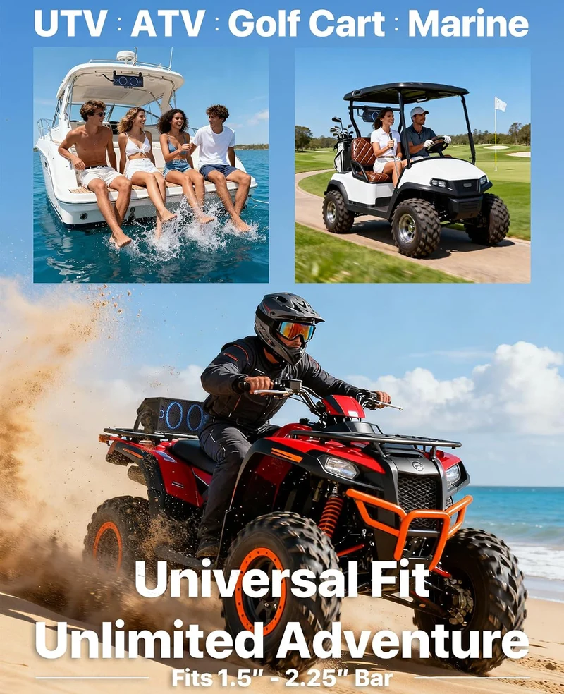 15" UTV Sound Bar w/ Bluetooth, IP66 Waterproof ATV Soundbar 300W Peak Power, Sync Mode, FM Radio/USB/AUX, Detachable Remote