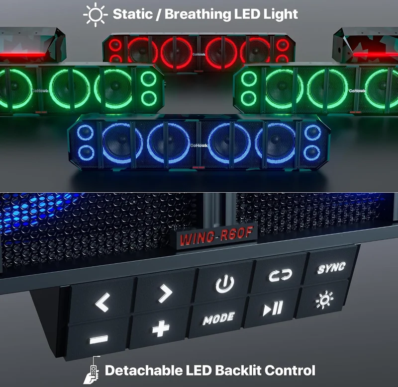 25" 8-Speaker UTV Sound Bar w/ Bluetooth, Waterproof ATV SoundBar 600W Peak Power, RGB, Detachable Remote & Audio Sync, FM Radio/USB/AUX - Green
