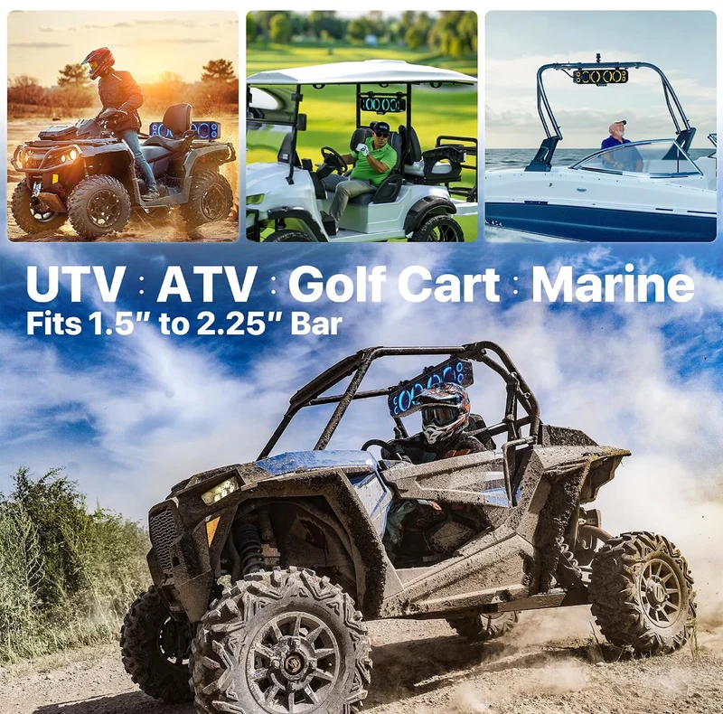 25" 8-Speaker UTV Sound Bar w/ Bluetooth, Waterproof ATV SoundBar 600W Peak Power, RGB, Detachable Remote & Audio Sync, FM Radio/USB/AUX - Green