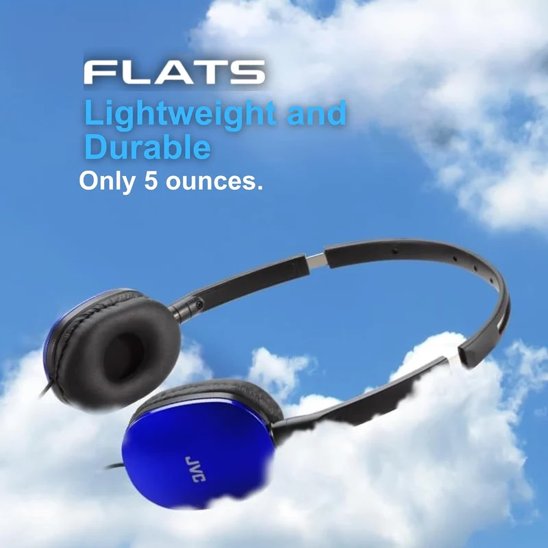 JVC Flats On-Ear Wired Headphones - Flat Foldable Design - 30mm - White
