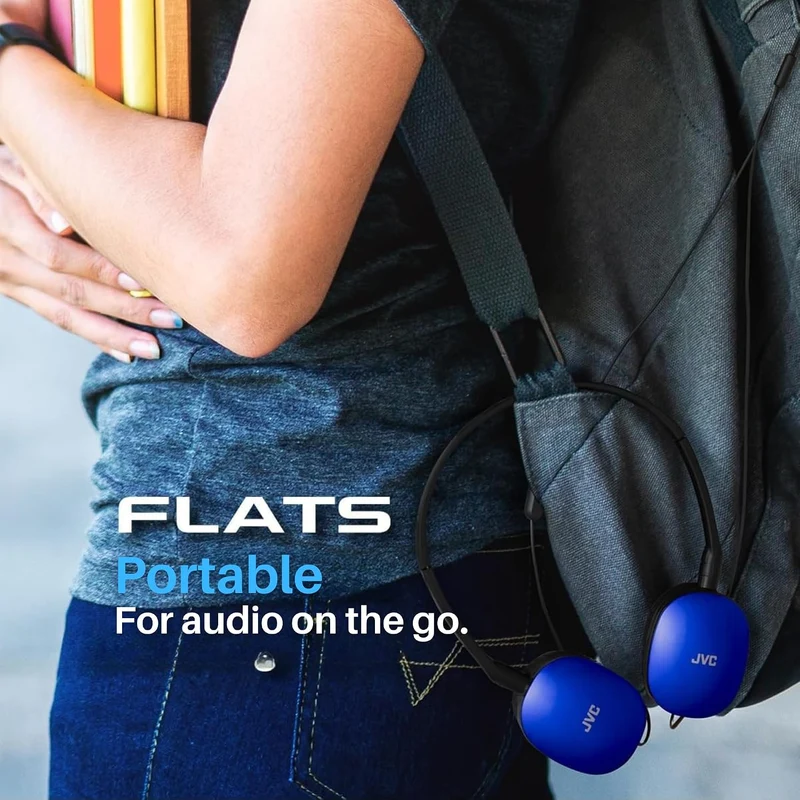 JVC Flats On-Ear Wired Headphones Flat Foldable 30mm Driver, Soft Ear-Pads for Comfort – Steel Headband - Lightweight & Portable 3.5mm Slim Plug - (BLUE))
