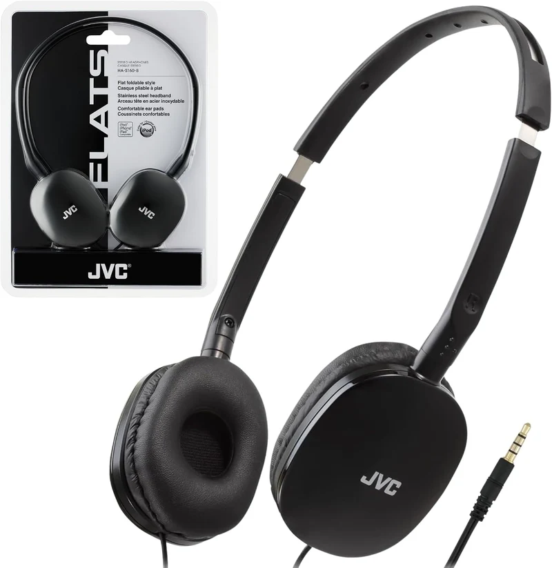 JVC Flats On-Ear Wired Headphones Flat Foldable 30mm Driver, Soft Ear-Pads for Comfort – Steel Headband - Lightweight & Portable 3.5mm Slim Plug - (Black)