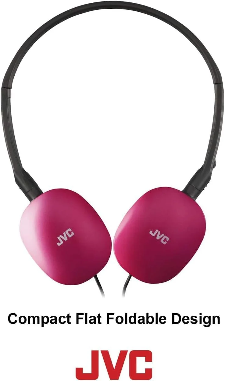 JVC Flats On-Ear Wired Headphones Flat Foldable 30mm Driver, Soft Ear-Pads for Comfort – Steel Headband - Lightweight & Portable 3.5mm Slim Plug - (Pink)