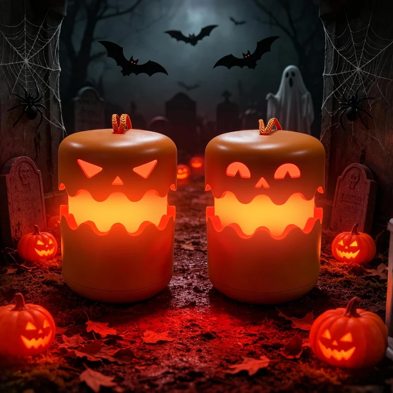 LED Halloween Pumpkin Lantern Jack O Lantern with Lanyard - (2 Pack)