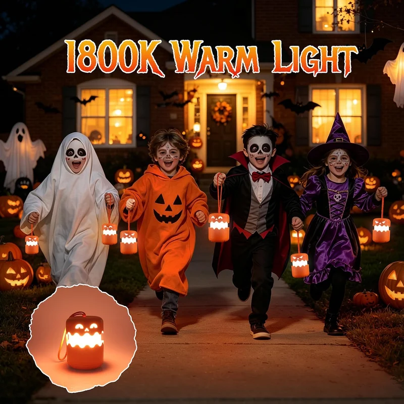 LED Halloween Pumpkin Lantern Jack O Lantern with Lanyard - (2 Pack)
