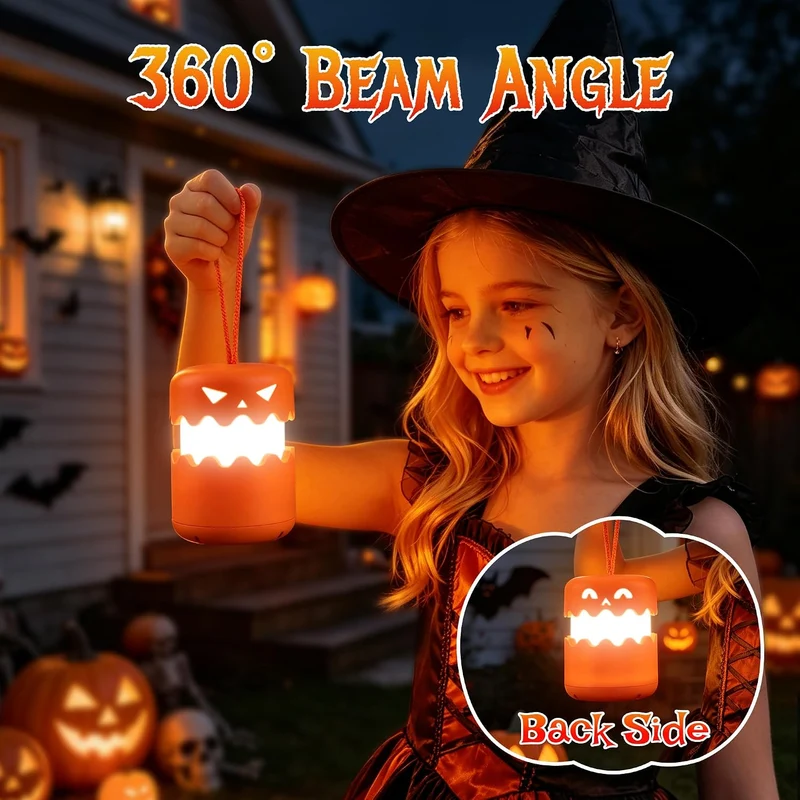 LED Halloween Pumpkin Lantern Jack O Lantern with Lanyard - (2 Pack)