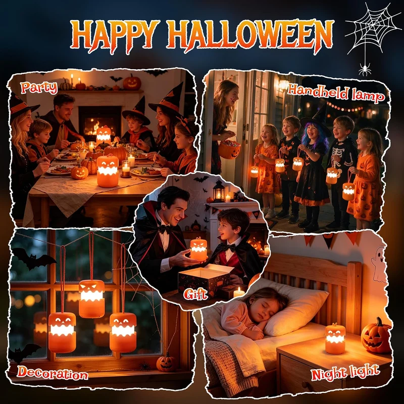 LED Halloween Pumpkin Lantern Jack O Lantern with Lanyard - (2 Pack)