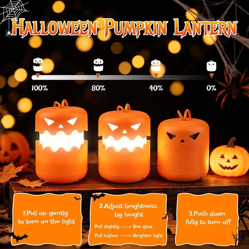 LED Halloween Pumpkin Lantern Jack O Lantern with Lanyard - (2 Pack)
