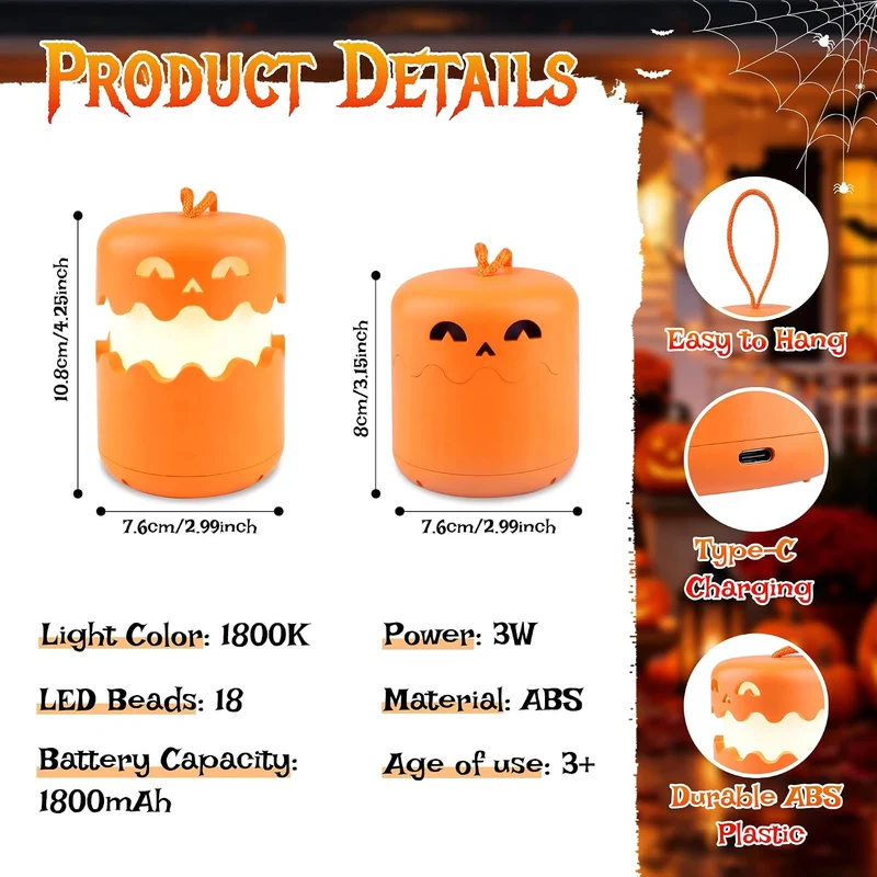 LED Halloween Pumpkin Lantern Jack O Lantern with Lanyard - (2 Pack)