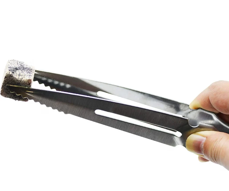 Charcoal Tongs - Thick Stainless Metal BBQ Kitchen Clips - 8.8" Long Superior Polished Narguile Shisha Coals Tongs - Durable Heavy Duty - (Chromium)