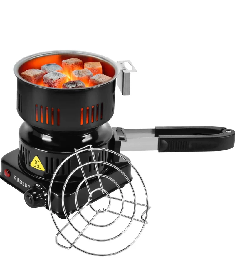 Electric Stove Coconut Charcoal Starter Hot Plate Durable Faster Coal Burner 120V~600W w/ Detachable Handle Stainless Steel Grill & Rack Smart Heat Control