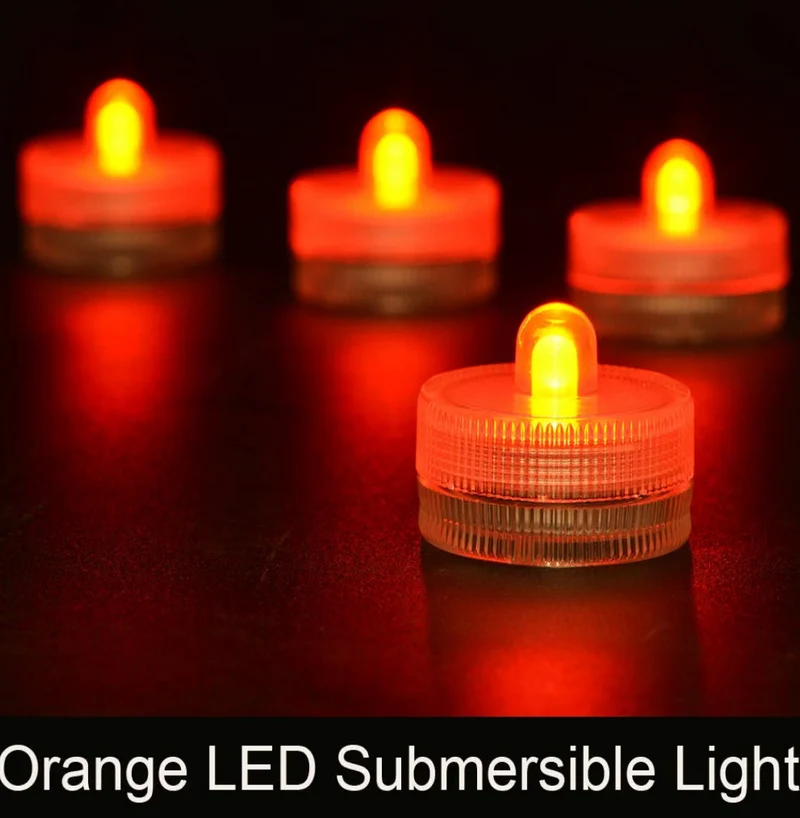 Submersible LED Lights Battery Powered Underwater Waterproof LED Tea Light Candles Home Decor Lighting - Orange