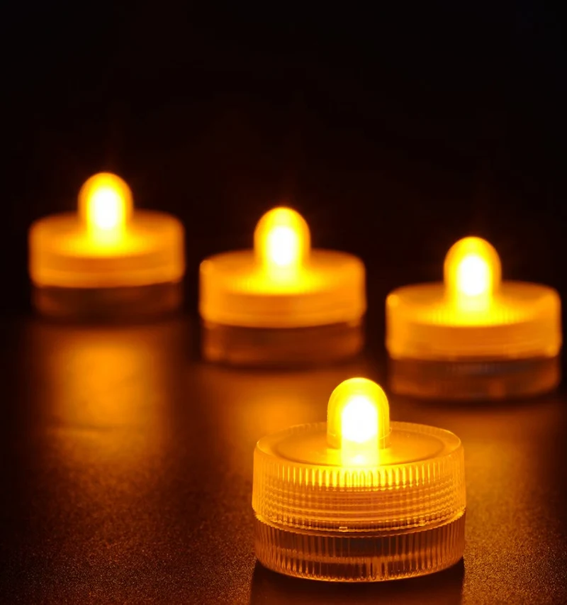 Submersible LED Lights Battery Powered Underwater Waterproof LED Tea Light Candles Home Decor Lighting - Yellow