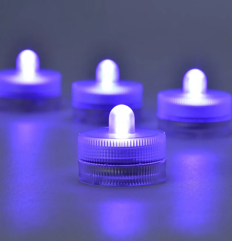 Submersible LED Lights Battery Powered Underwater Waterproof LED Tea Light Candles Home Decor Lighting - Purple