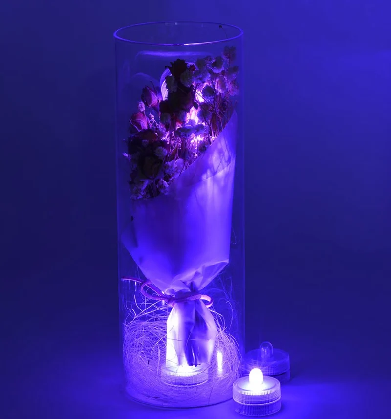 Submersible LED Lights Battery Powered Underwater Waterproof LED Tea Light Candles Home Decor Lighting - Purple