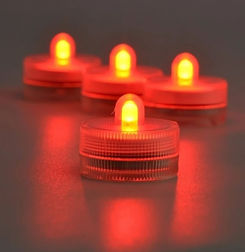 Submersible LED Lights Battery Powered Underwater Waterproof Tea Light Candles Home Decor Lighting - Red