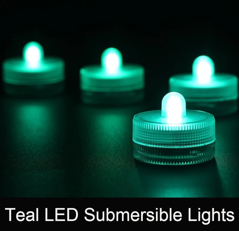 Halloween Lights Submersible LED Lights Battery Powered Underwater Waterproof Tea Light Decor Lighting - Teal