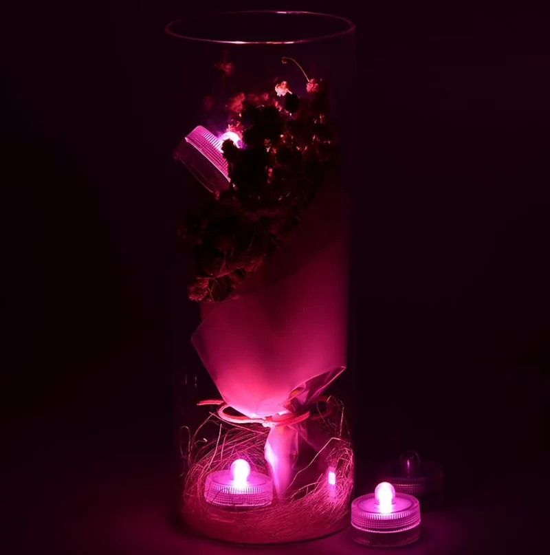 Submersible LED Lights Battery Powered Underwater Waterproof LED Tea Light Candles for Events Decor Lighting - (Pink)